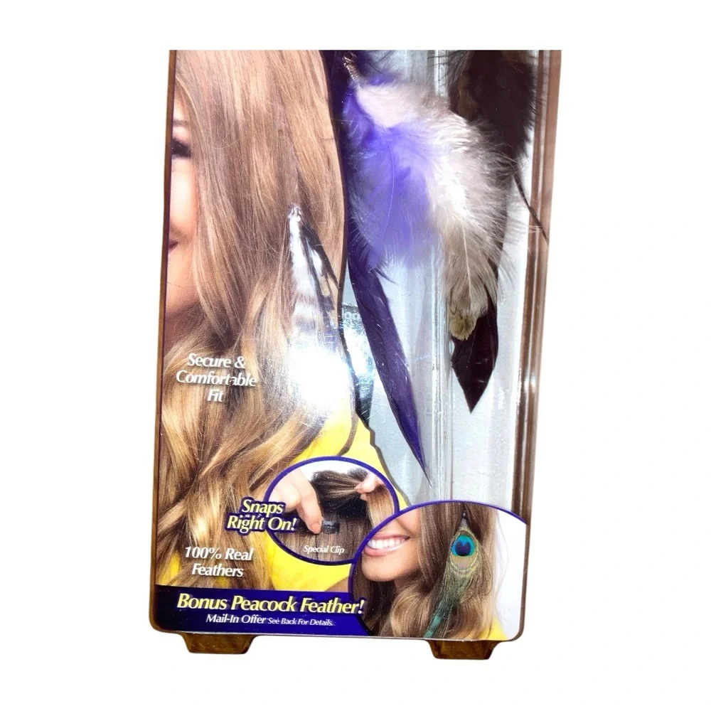Snap-on Hair Feathers,  Instant Feather Extenions L'ectric Purple & Chestnut - 2